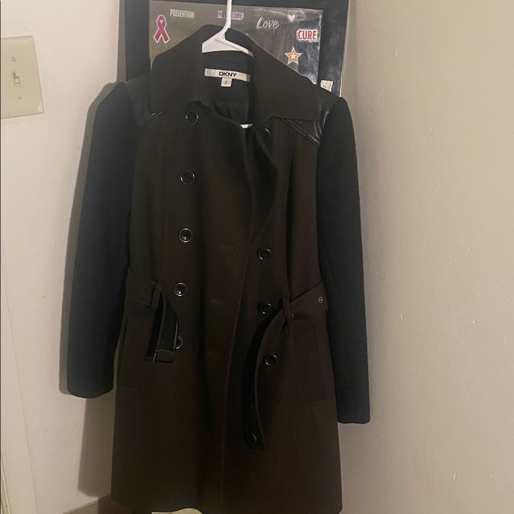 DKNY Women's Black and Hunter green Trench Coat